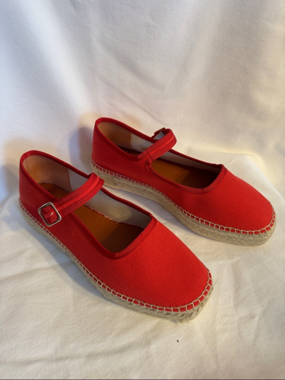 Maeve Red Canvas Espadrille Mary Jane Flats - Picture 3 of 6